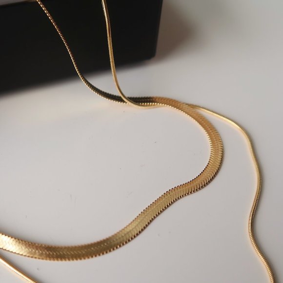 NEW 18K Gold Plated Layered Snake Chain Necklace - Picture 9 of 9
